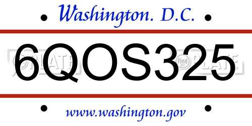6QOS325 District Of Columbia License Plate