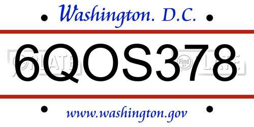 6QOS378 District Of Columbia License Plate