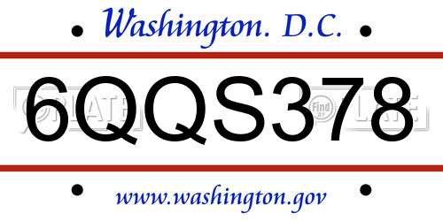 6QQS378 District Of Columbia License Plate