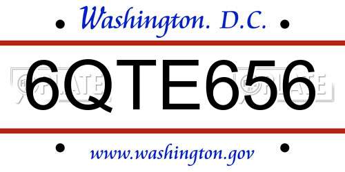6QTE656 District Of Columbia License Plate