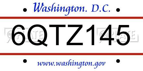 6QTZ145 District Of Columbia License Plate
