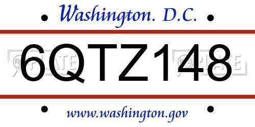 6QTZ148 District Of Columbia License Plate