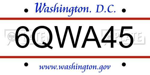 6QWA45 District Of Columbia License Plate