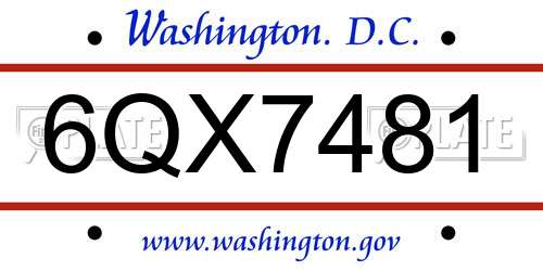 6QX7481 District Of Columbia License Plate