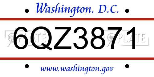 6QZ3871 District Of Columbia License Plate