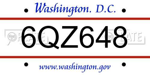 6QZ648 District Of Columbia License Plate