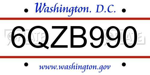 6QZB990 District Of Columbia License Plate