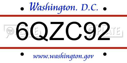 6QZC92 District Of Columbia License Plate