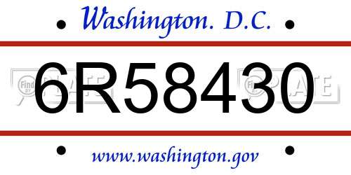 6R58430 District Of Columbia License Plate