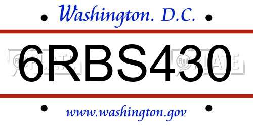 6RBS430 District Of Columbia License Plate