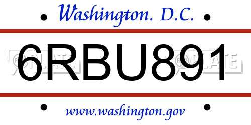 6RBU891 District Of Columbia License Plate