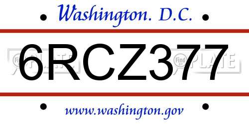 6RCZ377 District Of Columbia License Plate
