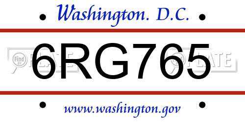 6RG765 District Of Columbia License Plate