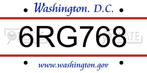 6RG768 District Of Columbia License Plate