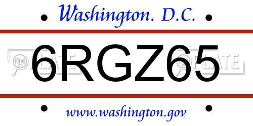 6RGZ65 District Of Columbia License Plate
