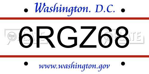 6RGZ68 District Of Columbia License Plate
