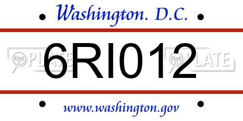 6RI012 District Of Columbia License Plate