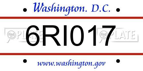 6RI017 District Of Columbia License Plate