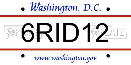 6RID12 District Of Columbia License Plate