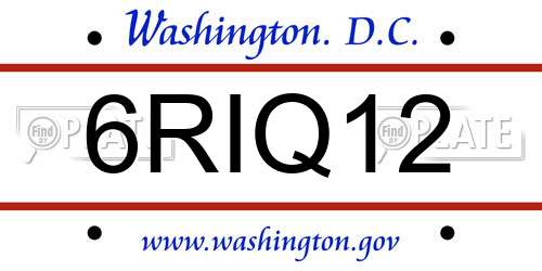 6RIQ12 District Of Columbia License Plate