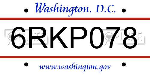 6RKP078 District Of Columbia License Plate
