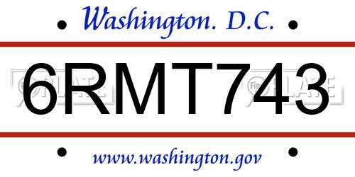 6RMT743 District Of Columbia License Plate