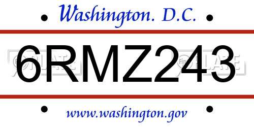 6RMZ243 District Of Columbia License Plate