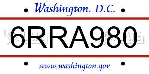 6RRA980 District Of Columbia License Plate