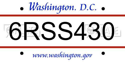 6RSS430 District Of Columbia License Plate