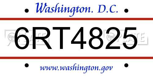 6RT4825 District Of Columbia License Plate