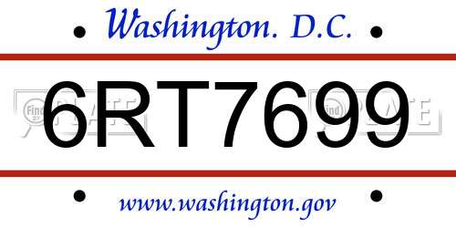 6RT7699 District Of Columbia License Plate