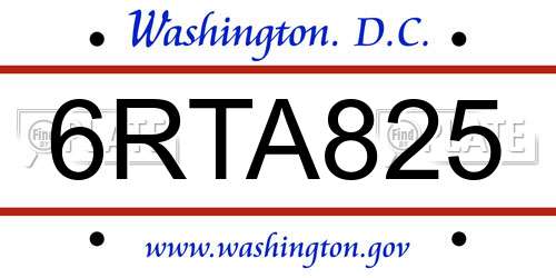 6RTA825 District Of Columbia License Plate