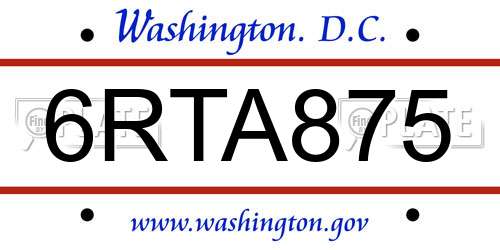 6RTA875 District Of Columbia License Plate