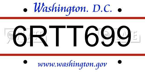 6RTT699 District Of Columbia License Plate