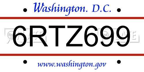 6RTZ699 District Of Columbia License Plate