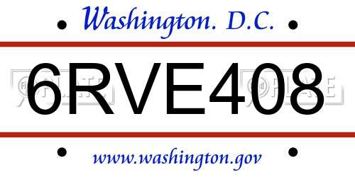 6RVE408 District Of Columbia License Plate