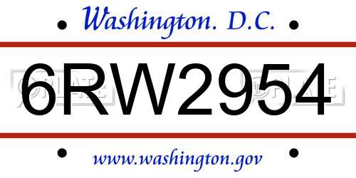6RW2954 District Of Columbia License Plate