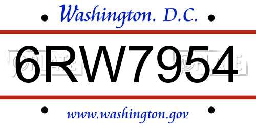 6RW7954 District Of Columbia License Plate