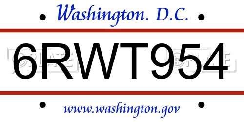 6RWT954 District Of Columbia License Plate