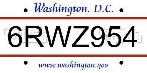 6RWZ954 District Of Columbia License Plate