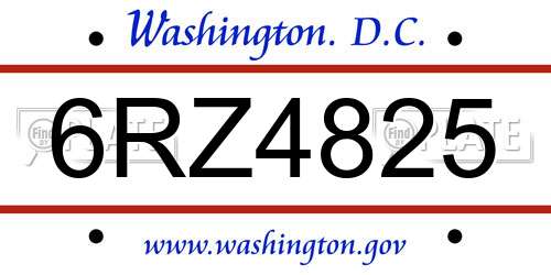 6RZ4825 District Of Columbia License Plate