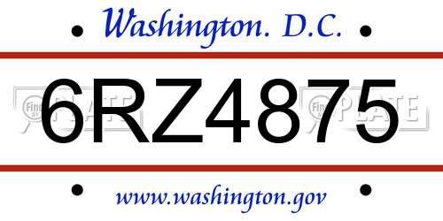 6RZ4875 District Of Columbia License Plate