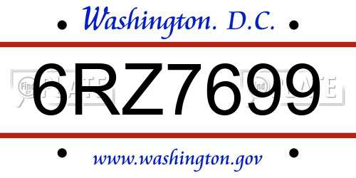 6RZ7699 District Of Columbia License Plate