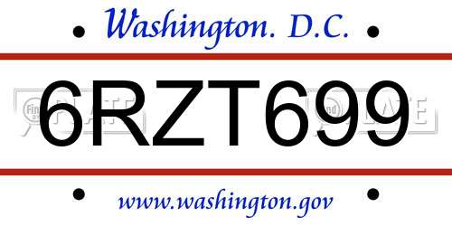 6RZT699 District Of Columbia License Plate