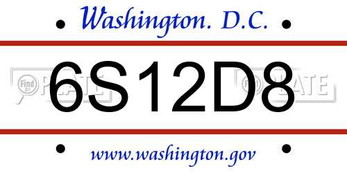 6S12D8 District Of Columbia License Plate