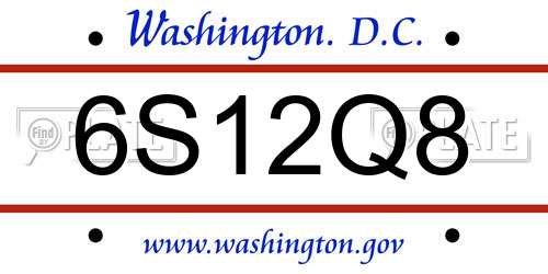 6S12Q8 District Of Columbia License Plate