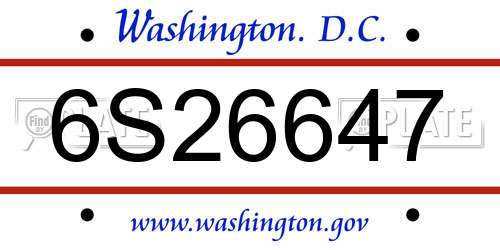 6S26647 District Of Columbia License Plate