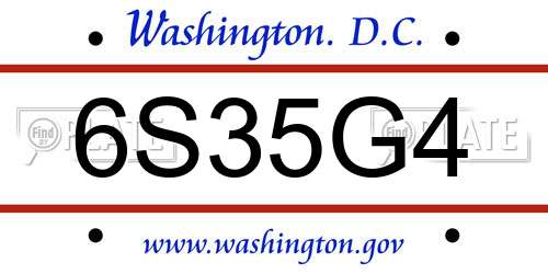 6S35G4 District Of Columbia License Plate