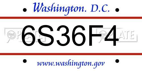 6S36F4 District Of Columbia License Plate