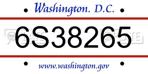 6S38265 District Of Columbia License Plate